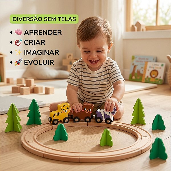 Brinquedo Trem Madeira Infantil Animais Coordenação Motora
