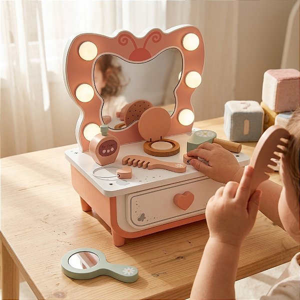 Brinquedo De Madeira Penteadeira Infantil Criativo Com Luzes