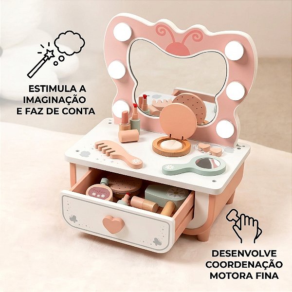 Brinquedo De Madeira Penteadeira Infantil Criativo Com Luzes