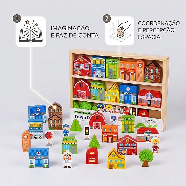 Brinquedo Educativo Cidade De Madeira Infantil MontarEncaixe