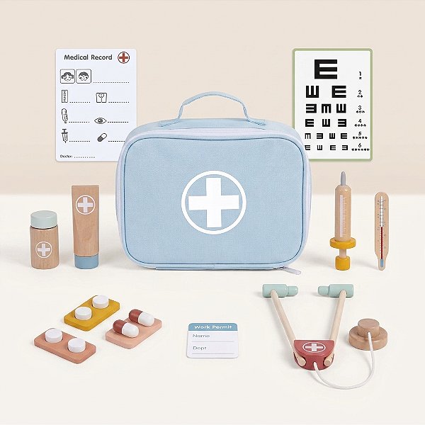 Brinquedo Infantil Kit Maleta De Médico Madeira Educativo