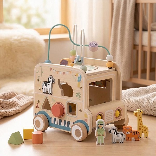 Brinquedo Educativo Jipe Safári Atividade Madeira Montessori