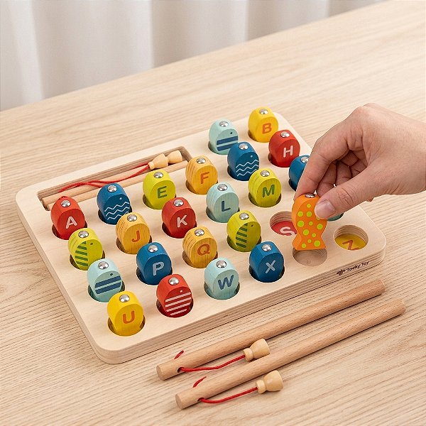 Brinquedo Jogo Pescaria Magnética Alfabeto Madeira Infantil
