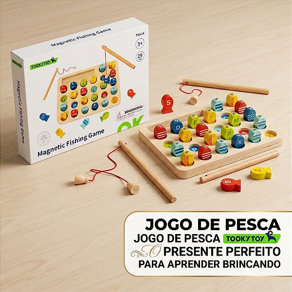 Brinquedo Jogo Pescaria Magnética Alfabeto Madeira Infantil