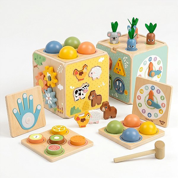Brinquedo Educativo Cubo de Atividades Didático em Madeira
