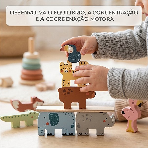 Brinquedo Educativo Empilhar Animais Em Madeira Montessori