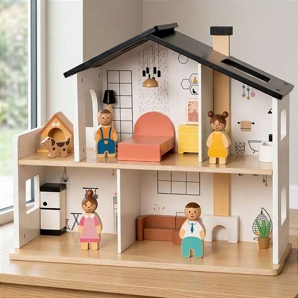 Casinha de Bonecas em Madeira Brinquedo Educativo Faz de Conta