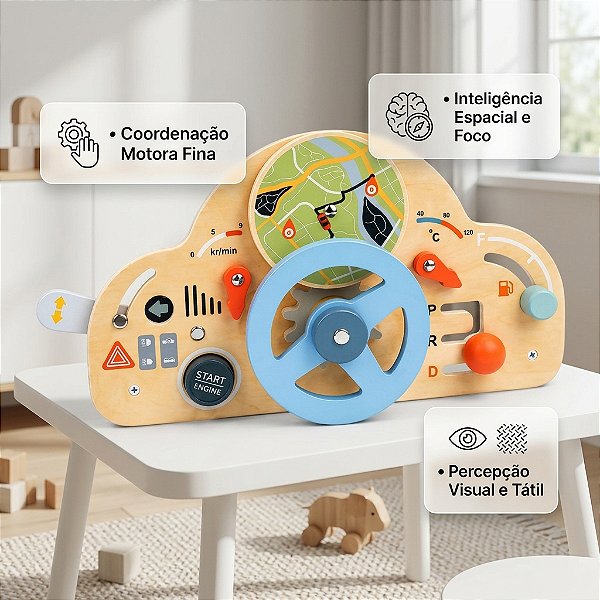 Brinquedo Educativo Painel Direção de Carro Madeira Infantil