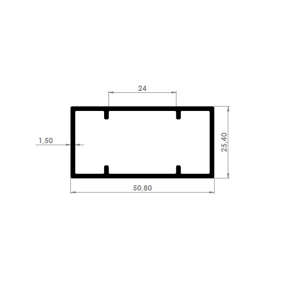 TB-005 - Tubo Retangular 2" x 1" x 1/16" (25,4 x 50,8 x 1,5mm)