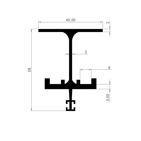 JM-022 - Trilho Alumínio J Duplo Reto Pesado