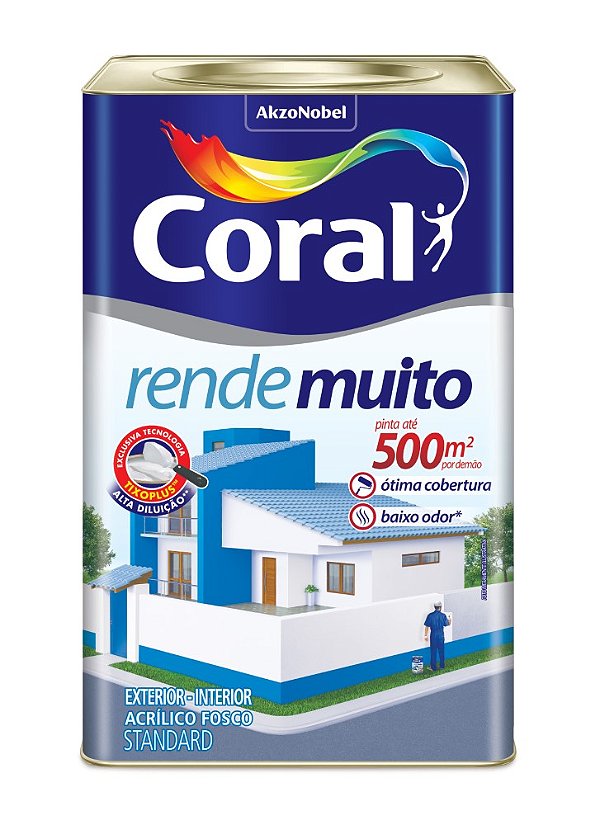 Tinta Acrílica Coral Rende Muito Standard Fosco 16L Alta Cobertura E Rendimento Gelo