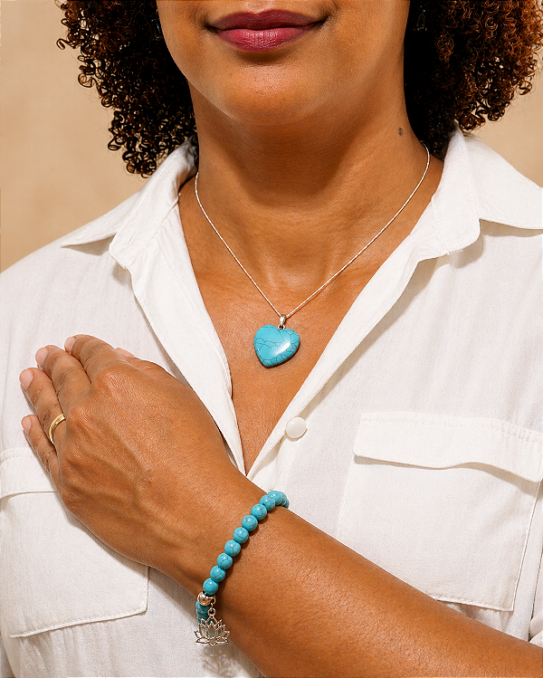 Pulseira & Colar Prata 925 - Pedra Howlita Azul