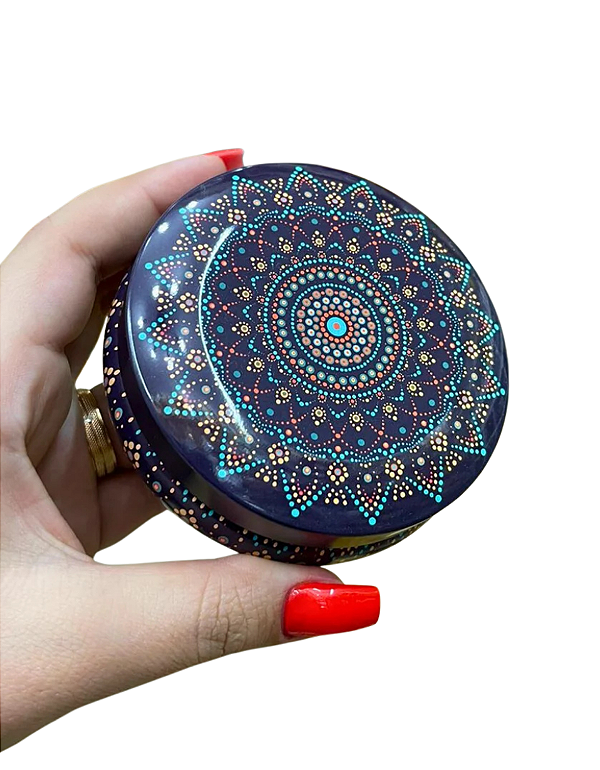Lata Mandala Decorativa: O Santuário para suas Joias e Amuletos - Azul/Amarelo