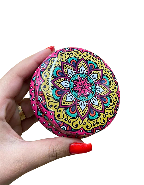 Lata Mandala Decorativa: O Santuário para suas Joias e Amuletos - Rosa/Amarelo