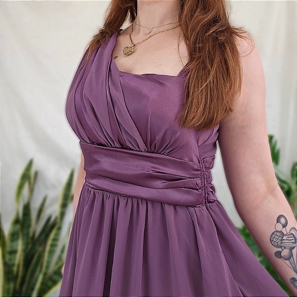 Vestido festa cetim lilás M