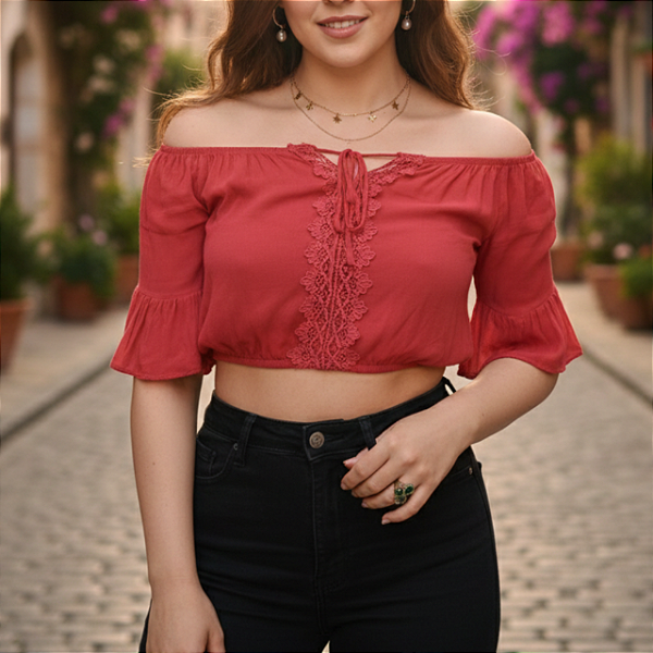 Cropped rosa viscose P