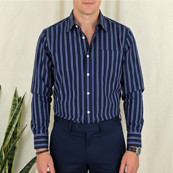 Camisa azul listrada M/G
