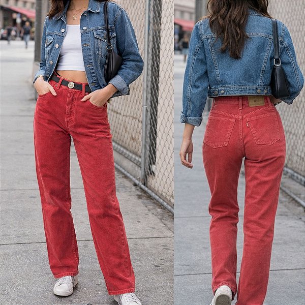 Mom jeans vermelha 36