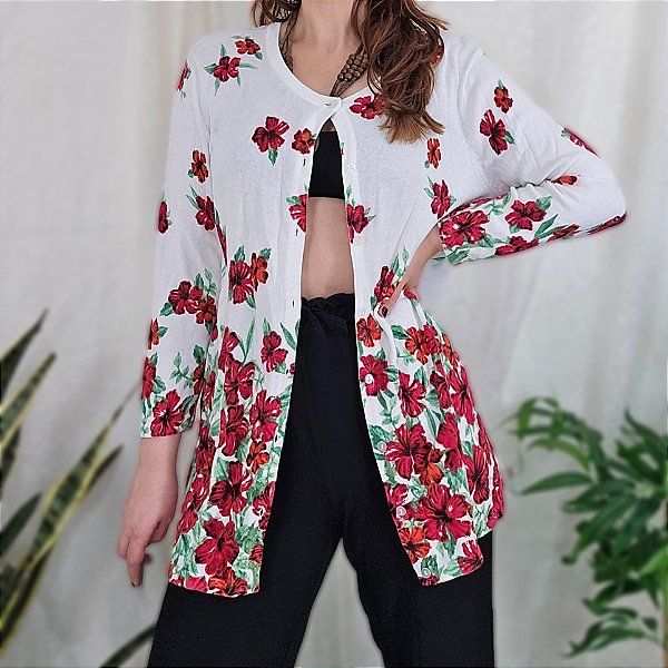 Cardigan algodão floral G
