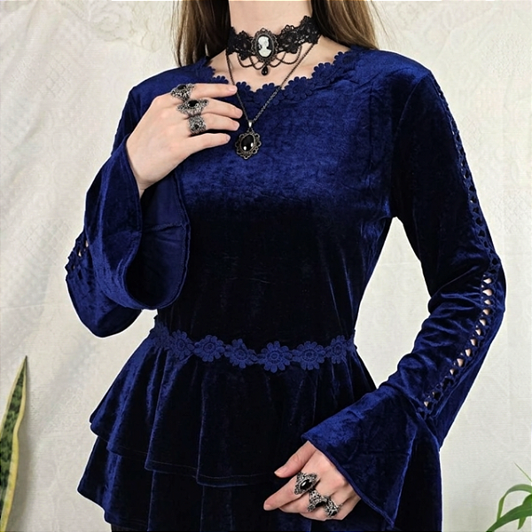 Blusa gótica veludo azul M/G