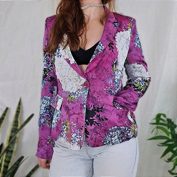 Blazer roxo cetim floral M/G