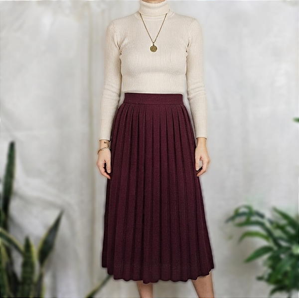 Saia midi tricô plissado M/42
