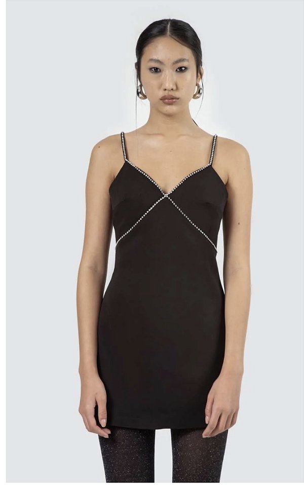 Vestido Curto Crepe com Strass Prata/G