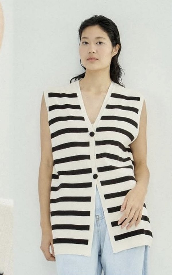 Colete Listrado Feminino Casual/U
