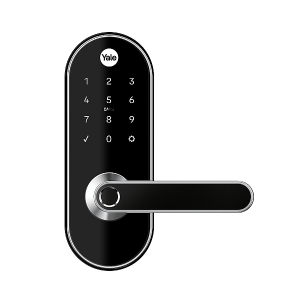 Fechadura Digital Ymc 420w Cromada - Abre Por Biometria, Senha, Cartão E Chave