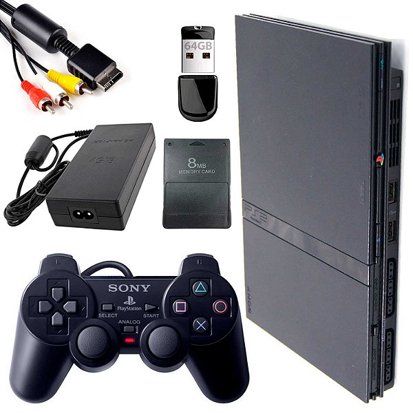 Console PlayStation 2 Slim Preto Serie 70000 - PS2 (OPL - 13 Jogos)