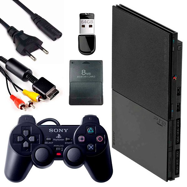 Console PlayStation 2 Slim Preto Serie 90000 - PS2 (OPL - 13 Jogos)