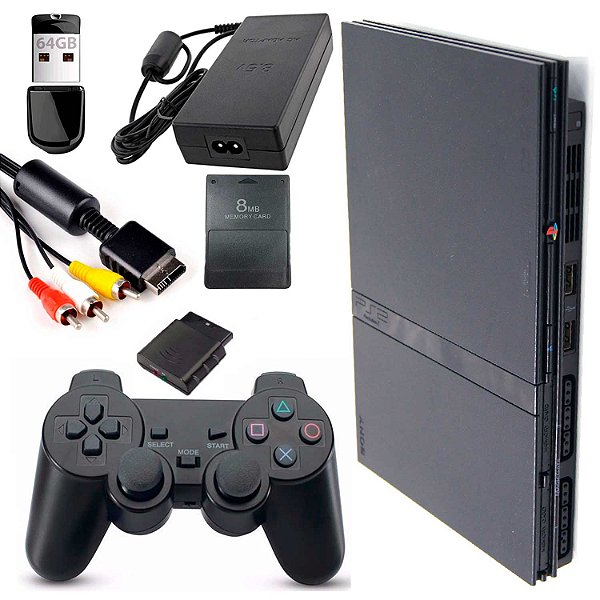 Console PlayStation 2 Slim Preto Serie 70000 - PS2 (OPL - 13 Jogos)