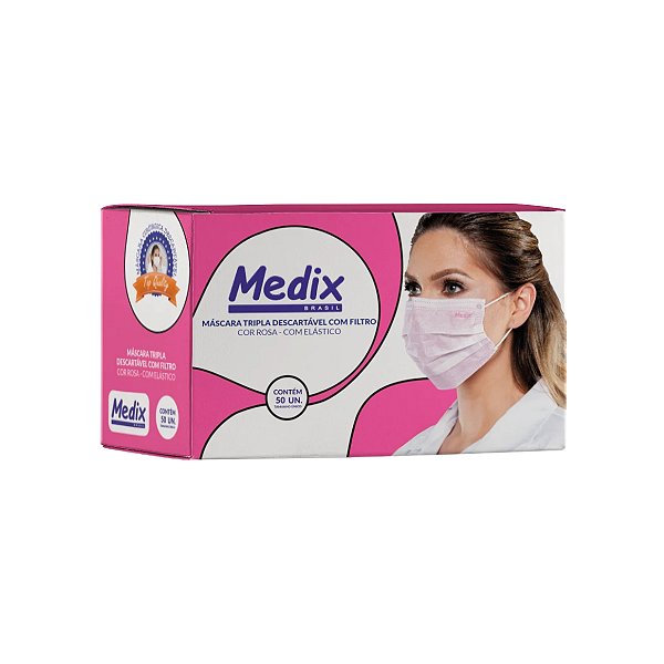 Máscara Descartável c/ 50 und Rosa - Medix