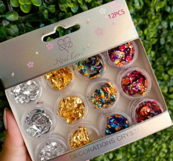 Kit 12 Potinho Folha Colorida Para Decoração De Unhas - Real Love