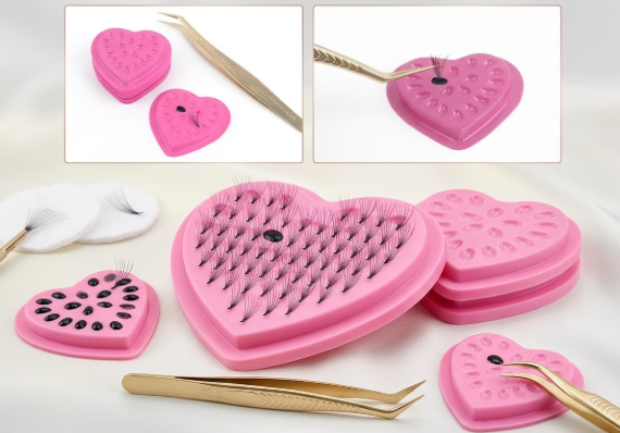 SUPORTE PARA COLA DE CÍLIOS C/ 50 CORAÇÃO ROSA