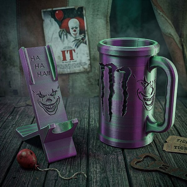 Kit De Vilão - 1 COPO MONSTER JOKER+ 2 SUPORTE MAQUINA PEN JOKER