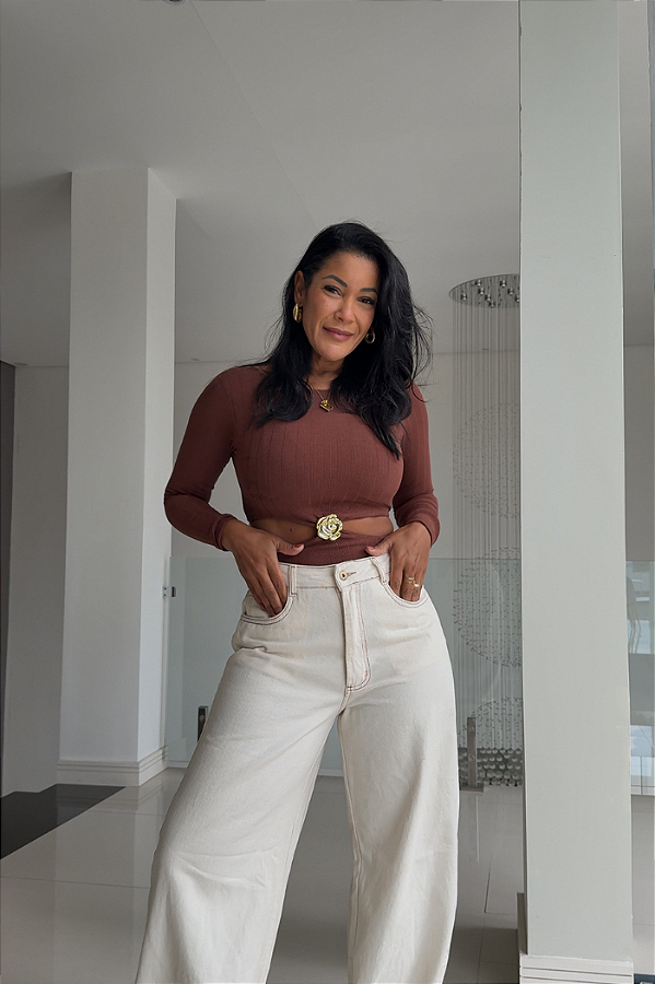 Body Canelado Costas Nua C/ detalhe Flor 1624