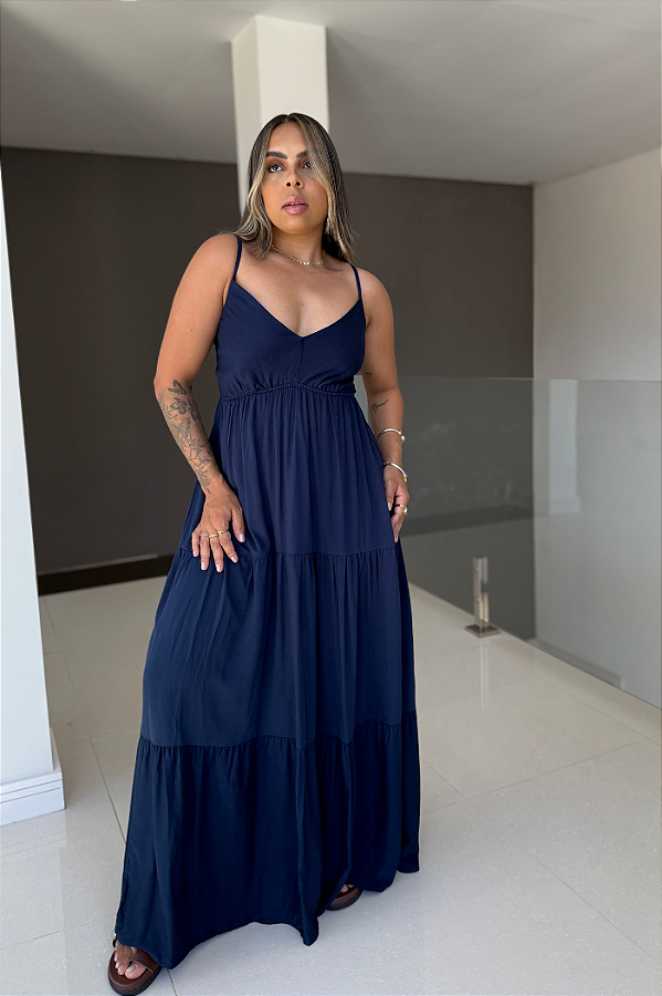 Vestido Visco Sarja Alça Fina Lástex Costa 1853