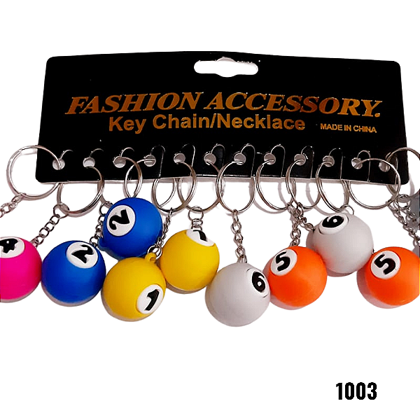 NE1003 - Chaveiro bola de bilar colorida atacado – Pacote com 12 unidades (Atacado)