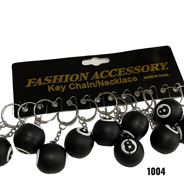 NE1004 - Chaveiro bola de bilar preta atacado – Pacote com 12 unidades (Atacado)