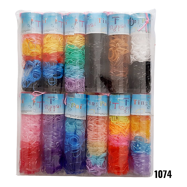 NE1074 - Tubão de liguinha de cabelo 450 pcs por tubo com atacado – Pacote com 12 unidades (Atacado)