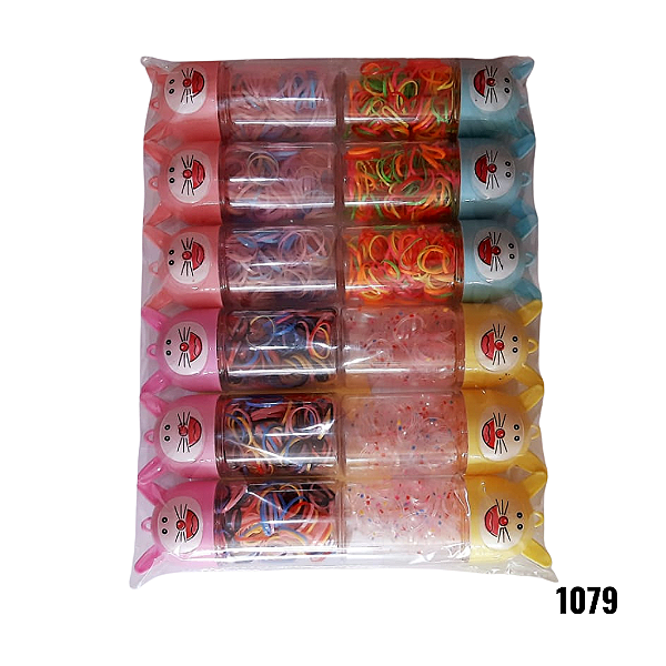 NE1079 - Liguinha de cabelo 170 elasticos de borracha por pc com – Pacote com 12 unidades (Atacado)