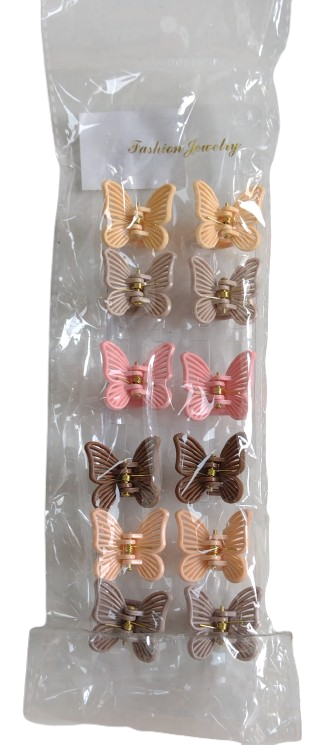 NE10046 - 10046 piranha de cabelo borboleta plástico+ ferro, 2.5cm – Pacote com 12 unidades (Atacado)