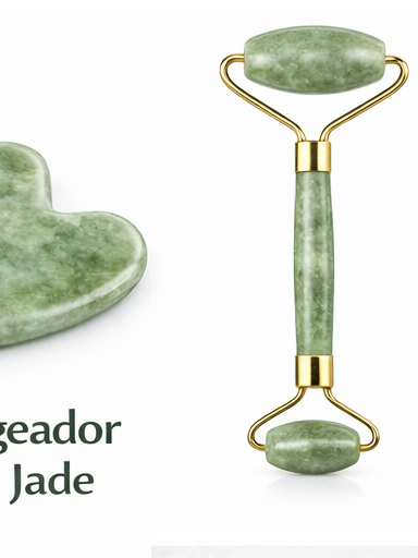 Kit Rolo de Jade + Gua Sha Facial – Massagem Facial e Skincare - ATACADO CAIXA FECHADA