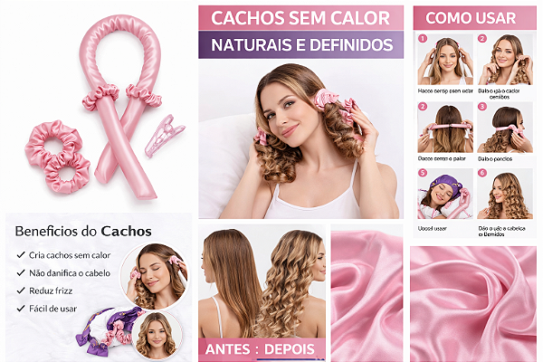 Modelador de Cachos Cetim para Dormir – Cachos Sem Babyliss - ATACADO PARA REVENDA EM MArKETPLACE