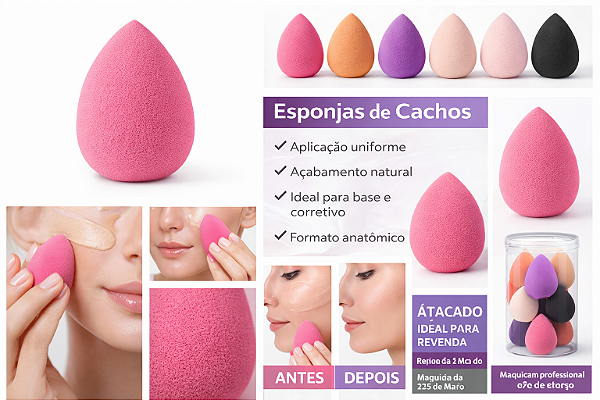 Esponja de Maquiagem Coxinha - Atacado – 25 de Março - CAIXA FECHADA 100 DUZIAS