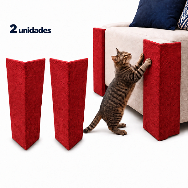(Kit 2un) - VERMELHO - Arranhador De Canto Para Gatos Protetor Canto Sofá Cama Box