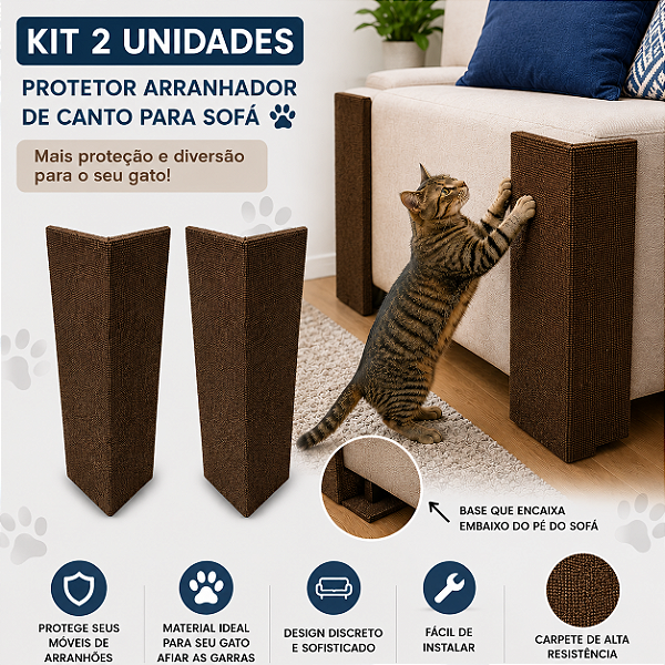 (Kit 2un) - MARROM - Arranhador De Canto Para Gatos Protetor Canto Sofá Cama Box