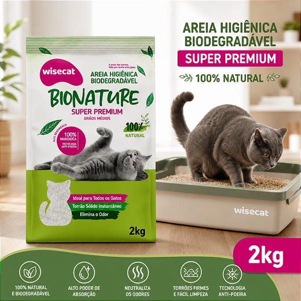 Areia Para Gato Natural 100% Mandioca Biodegradável Wise Cat