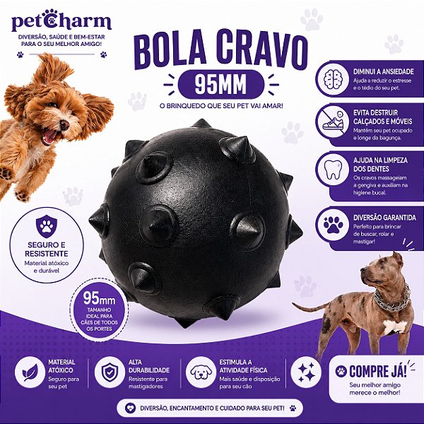 Bola Cravo Preta Para Cachorro de Grande Porte
